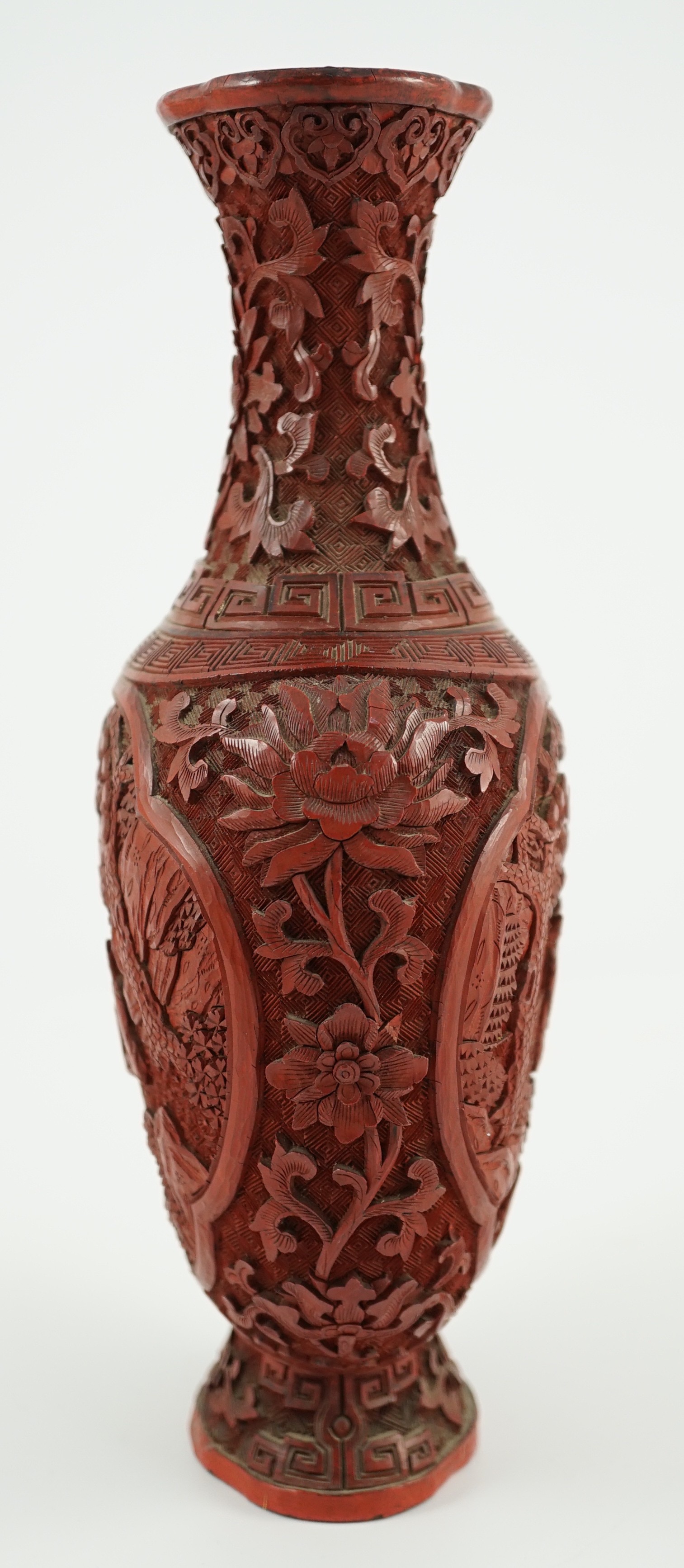 A Chinese cinnabar lacquer flattened baluster vase, 18th/19th century, 25cm high
